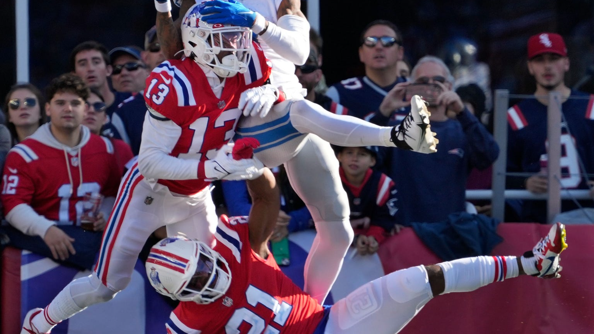 New England Patriots defensive backs Jack Jones and Adrian Phillips