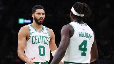 Boston Celtics forward Jayson Tatum and guard Jrue Holiday
