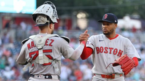 Boston Red Sox teammates Carlos Narváez and Jorge Alcala